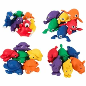Bean Bags Frosch oder Schildkröte für Kinder, die während der Therapie verwendet werden, um motorische Fähigkeiten und Koordination zu fördern, ideal für sensorisches Spiel und Bewegung.