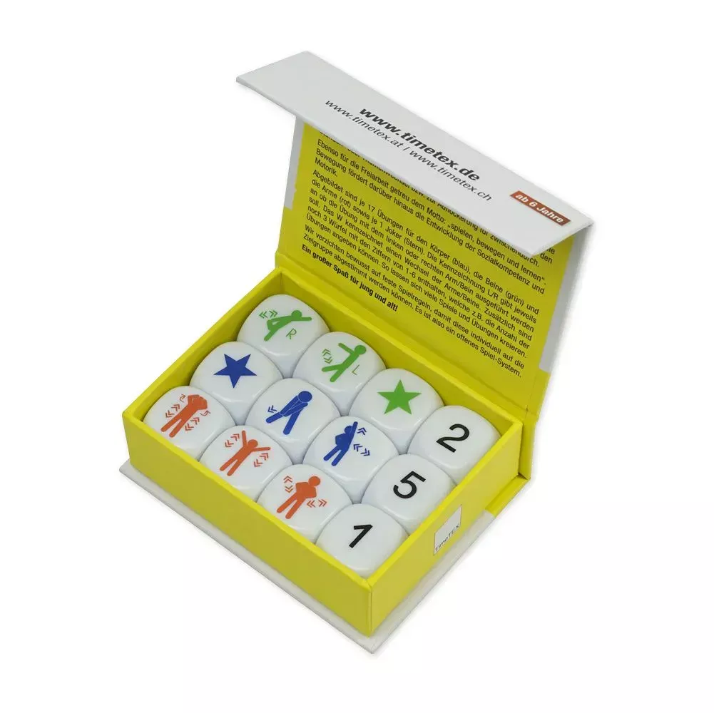 Die Würfelsatzbewegungen sind sozusagen eine Art Storywürfel, mit denen man Kinder spielerisch dazwischen bewegen lassen kann. Praktischer Energizer für das Klassenzimmer!