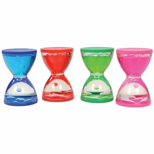 Die Blasen-Sanduhr ist eine kleine Sanduhr, die mit Öl gefüllt ist und langsam in Blasen nach unten wirbelt, was beruhigend anzusehen ist