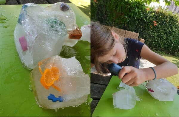 Sinnesspiel mit diesen unterhaltsamen kühlenden Sinnesspielaktivitäten mit Eis. Ideal für heißes Wetter und zur Stimulation der Sinne