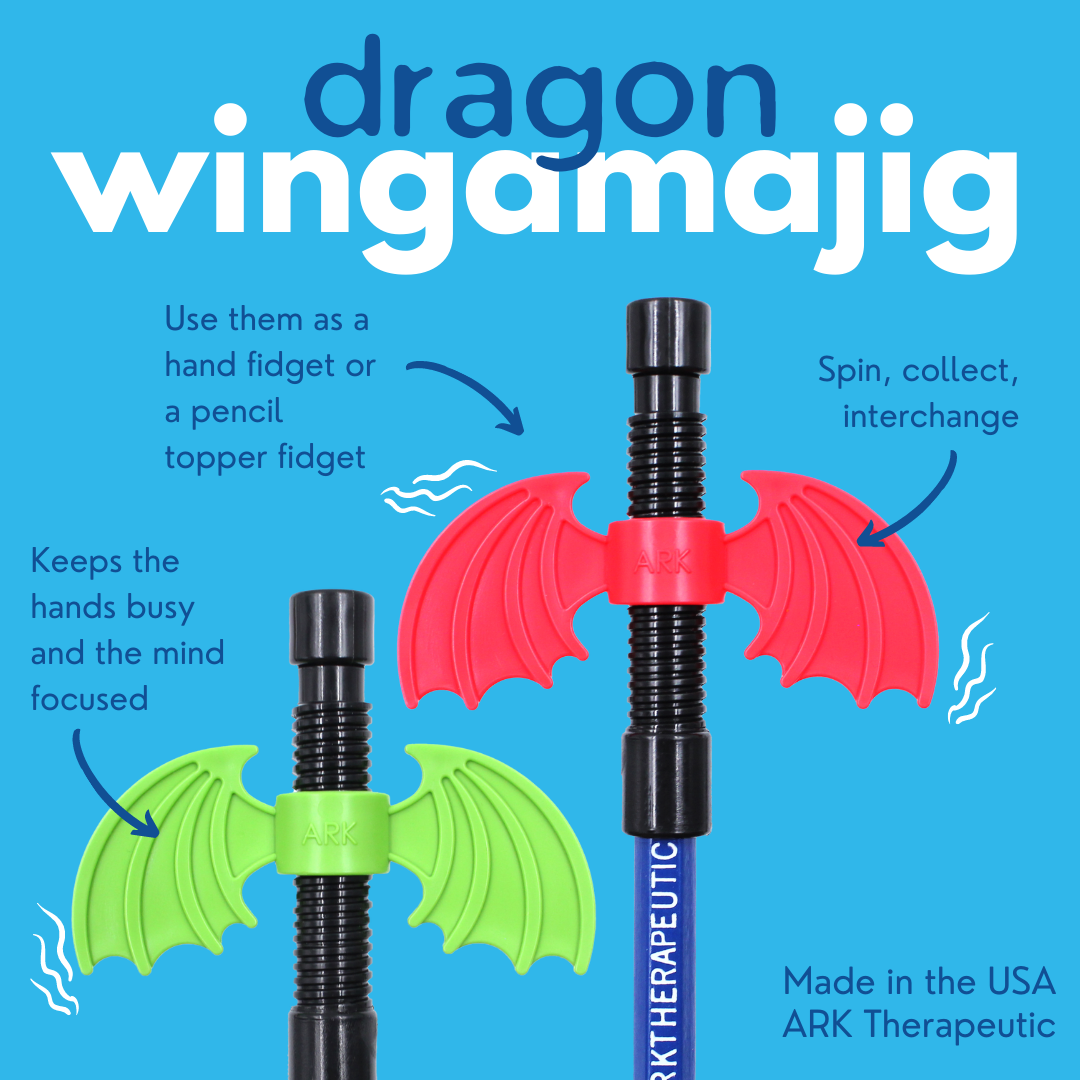 Wingamajigs Drache ist ein Fidget-Spielzeug für deinen Bleistift mit Drachenflügeln, das du hin und her schrauben kannst.