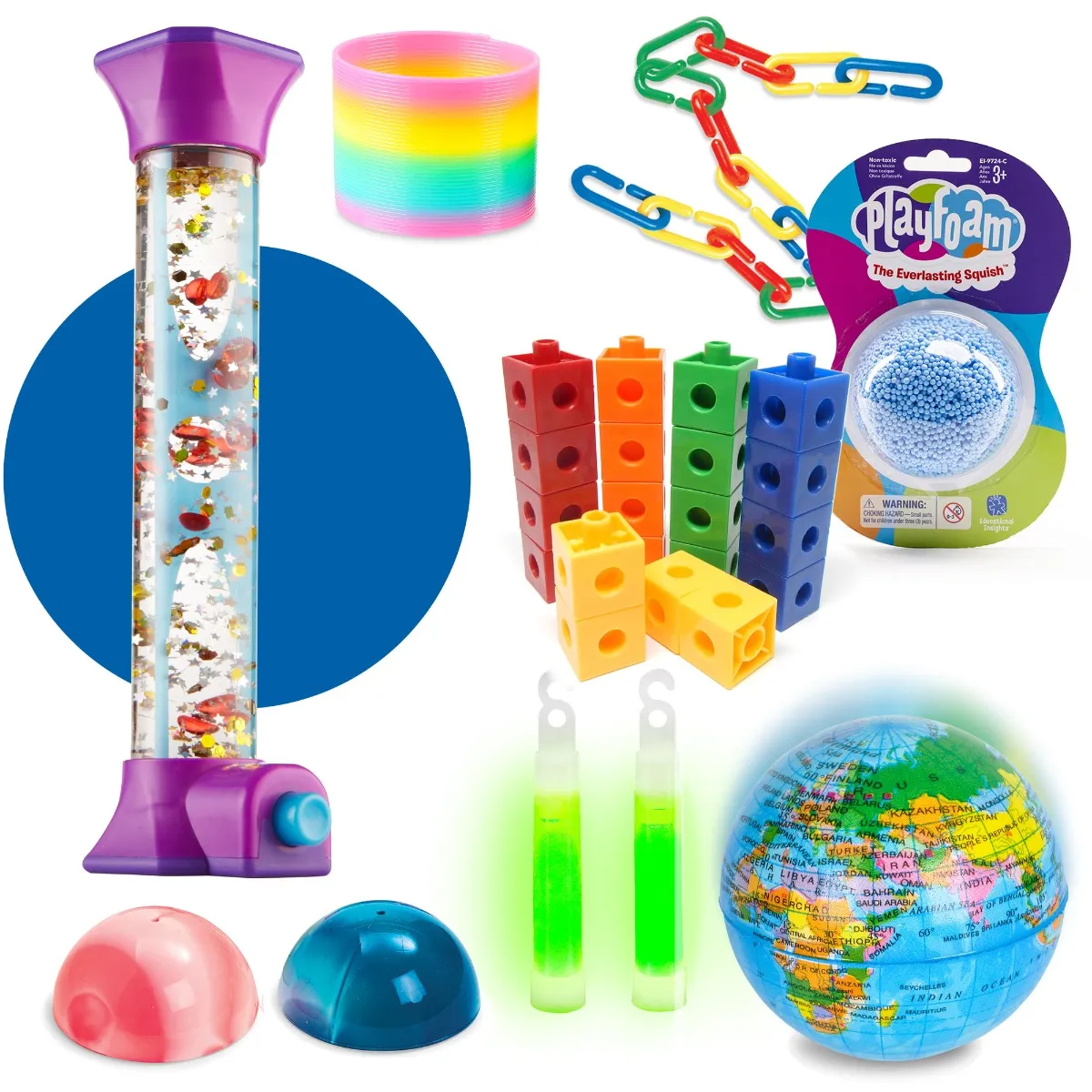 Fidget Toy set van hands2minds is een uitgebreide set met friemelmateriaal om te gebruiken op school, therapie of thuis om te kalmeren en focussen.