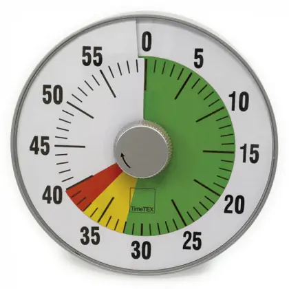 Timer Silent Traffic Light ist eine Stechuhr, bei der die verstrichene Zeit in 3 Farbfeldern angezeigt wird: Rot bedeutet, dass die letzten Minuten kommen.