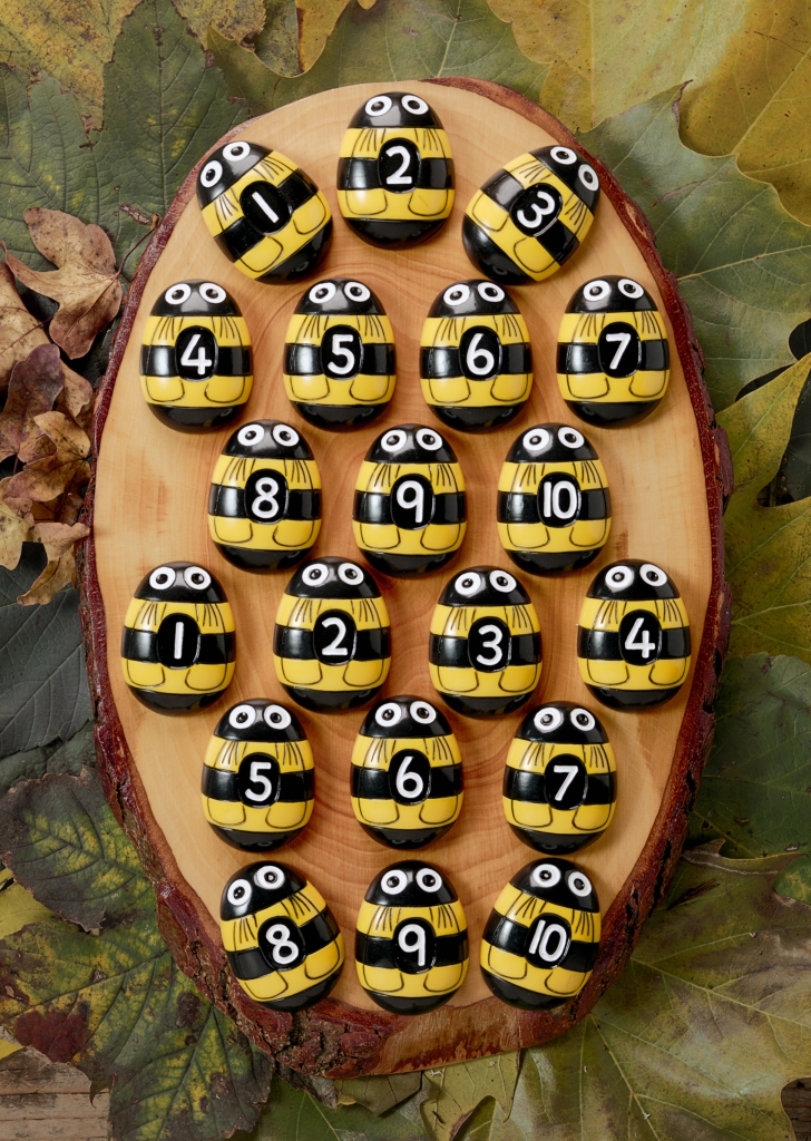 Yellow Door Honigbienen-Set – 20-Stein- und Harzbienen mit den Zahlen 1–10, ideal zum Zählen, Addition, Subtraktion und ersten Matheaufgaben bei Kindern