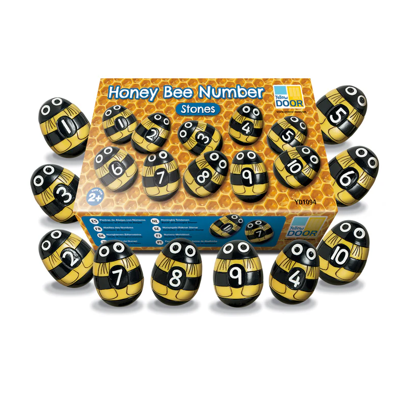 Yellow Door Honeybee Zahlenstein-Set – 20 Steine und Harzbienen mit den Zahlen 1–10, ideal zum Zählen, Addition, Subtraktion und den ersten Matheaufgaben bei Kindern