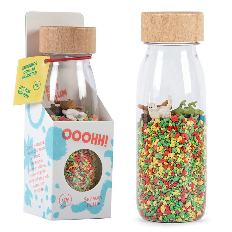 Petit Boum Sensorflasche gefüllt mit den Lieblingshaustieren Ihres Kindes