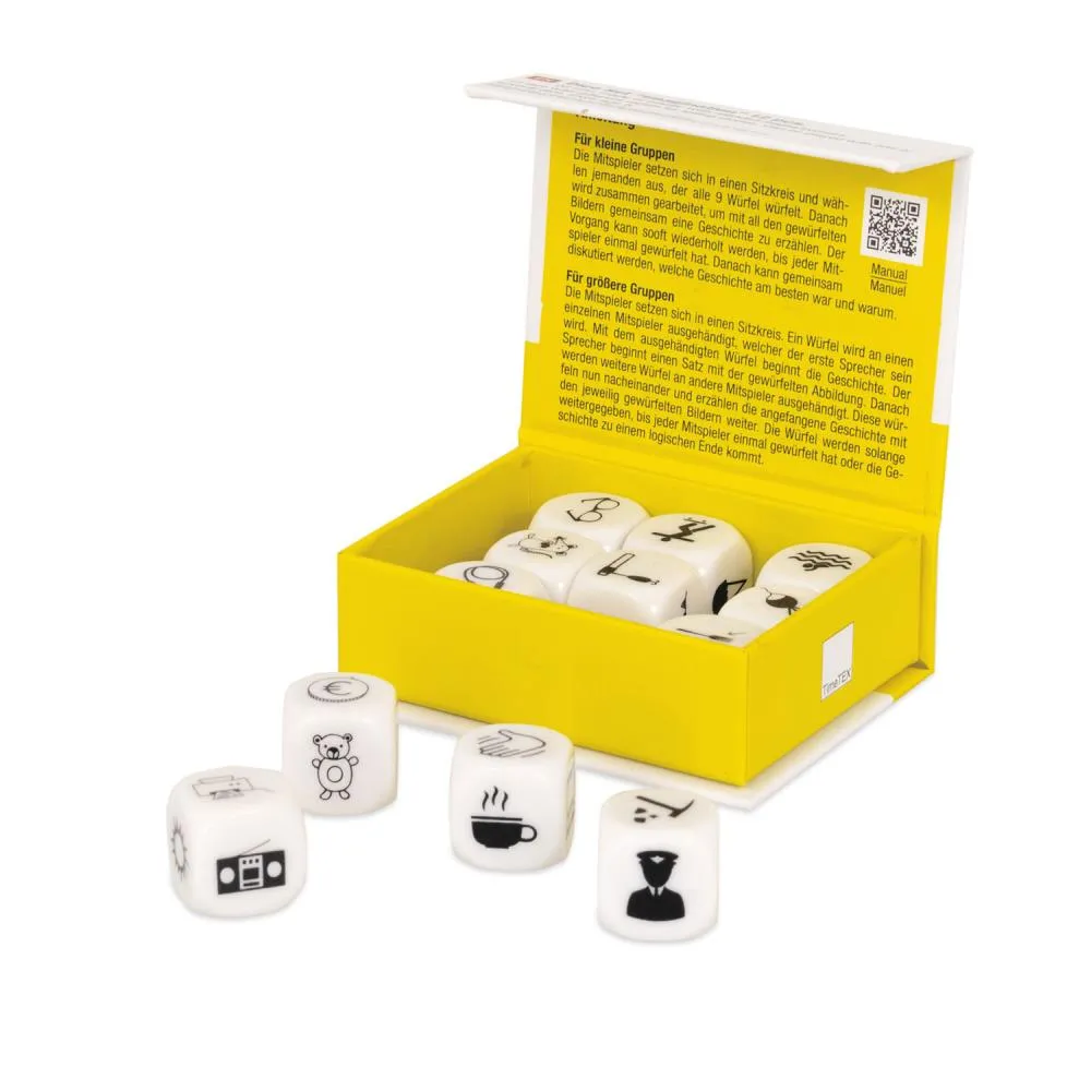 Würfel-Set Fantasy fördert Kreativität und Fantasie. Kinder würfeln mit ein paar Steinen und Formen, basierend auf den Bildergeschichten.