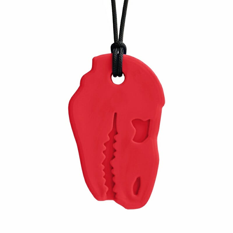 Dino Bijtketting van Ark Therapeutic is een veilige siliconen kauwketting voor stoere jongens met kauwbehoefte. Ideaal alternatief voor kapotte kleding en afgekloven potloden