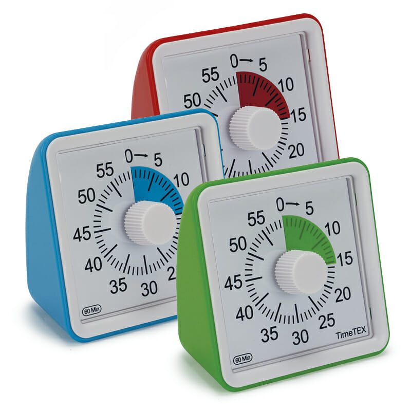 Der Timer compact ist leise. Die zurückgehende Uhr zeigt genau an, wie viel Zeit für die Erledigung der Aufgabe oder Aufgabe zur Verfügung steht.
