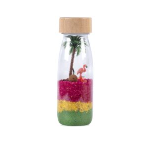 paradijselijk is de petit boum fles in flamingo thema!