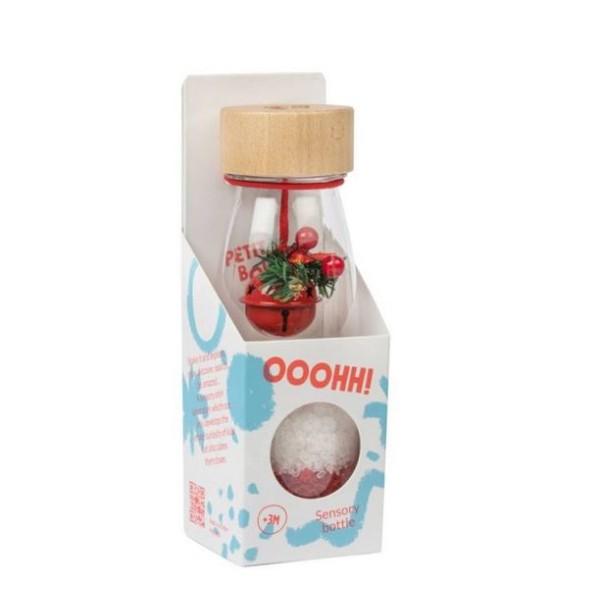 Die petit boum sensorische Flasche von Weihnachten ist ideal, um das Hören, Sehen und Tasten zu stimulieren. Ihr Kind wird viel Spaß daran haben, die Elemente zu beobachten, die Flasche zu schütteln und Geräusche zu entdecken, sie zu rollen...