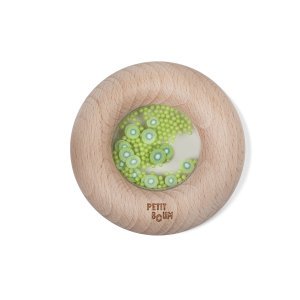 Der Petit Boum Sensory Donut aus Holz ist ein großartiges sensorisches Spielzeug, das man visuell, taktil und auditiv erkunden kann