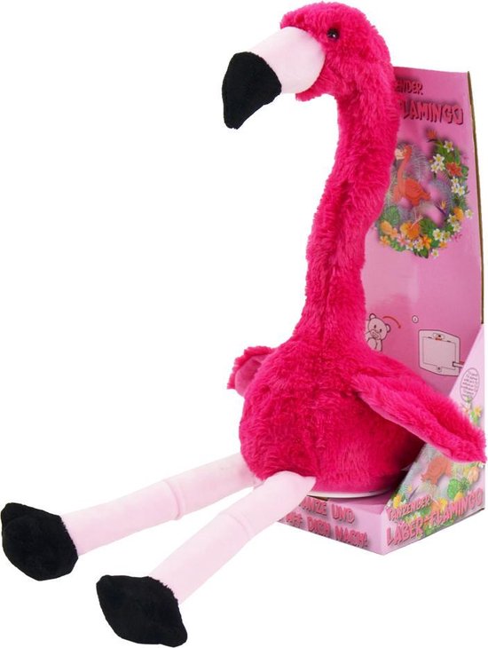 napraat knuffel in de vorm van een roze flamingo met zijn stem en dans moves maakt iedereen plezier