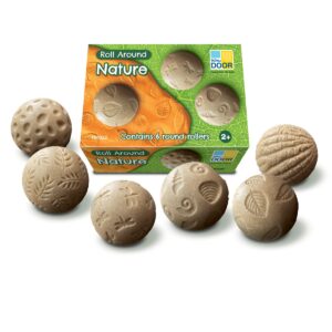 Gelbe Türrollen rund um die Natur sind Sinnessteine mit Stempelaufdrücken, nutzen Sie sie für kreatives Spiel im Sand