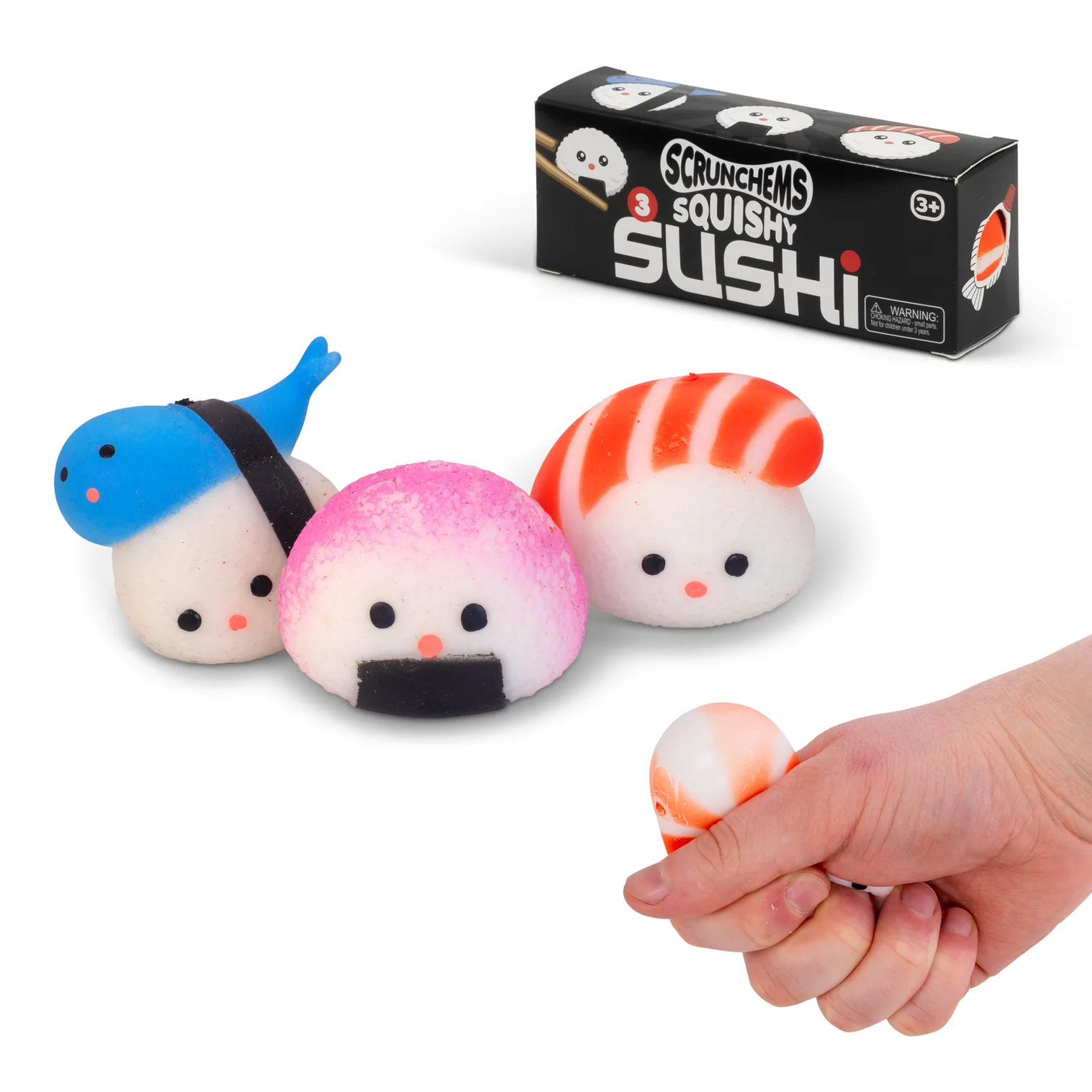 Scrunchems Sushi-Set – 3 süße, weiche Sushi-Figuren mit Kawaii-Gesichtern