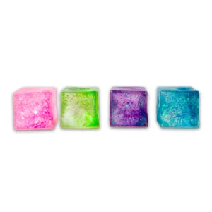 Scrunchems Glitter Cube, ein weicher, matschiger Würfel mit Glitzer- und Gelfüllung, perfekt zum Entspannen, Stressabbau und sensorischen Spielen.