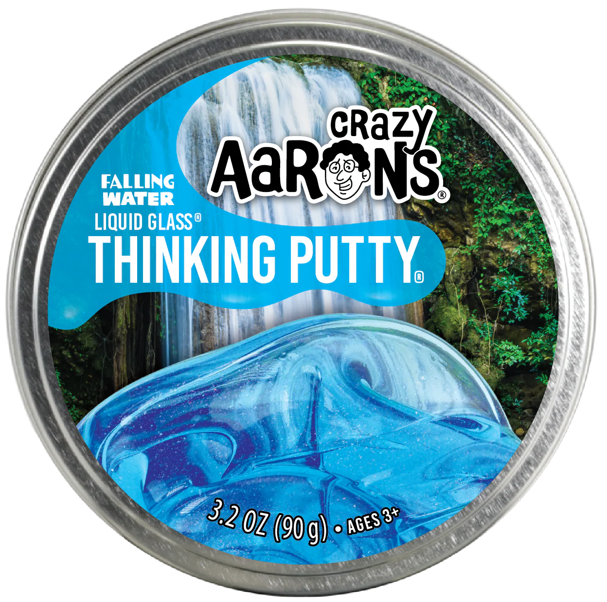 Entdecke Crazy Aarons Falling Water Thinking Putty®, eine kristallklare Knetmasse, die wie fließendes Wasser schimmert.