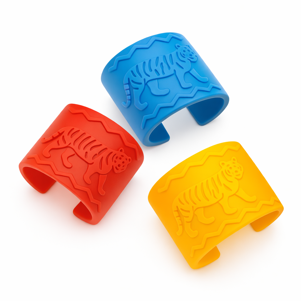 Das Tactile Tiger Chew Bracelet ist ein texturiertes, sensorisches Kauarmband, das speziell für Kinder entwickelt wurde, die Kaureize und taktile Eingaben benötigen.