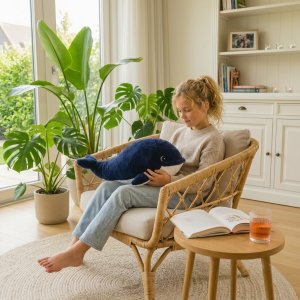 Entdecken Sie Zennie, den ZenWhale: den gewichteten Stoffwal (2 kg) mit Wärme und Atemrhythmus. Perfekt zur Entstimulation bei Autismus, ADHS und Schlaf.
